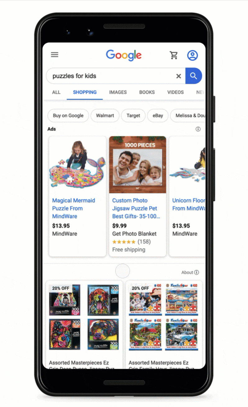 Organisk träfflista Google Shopping